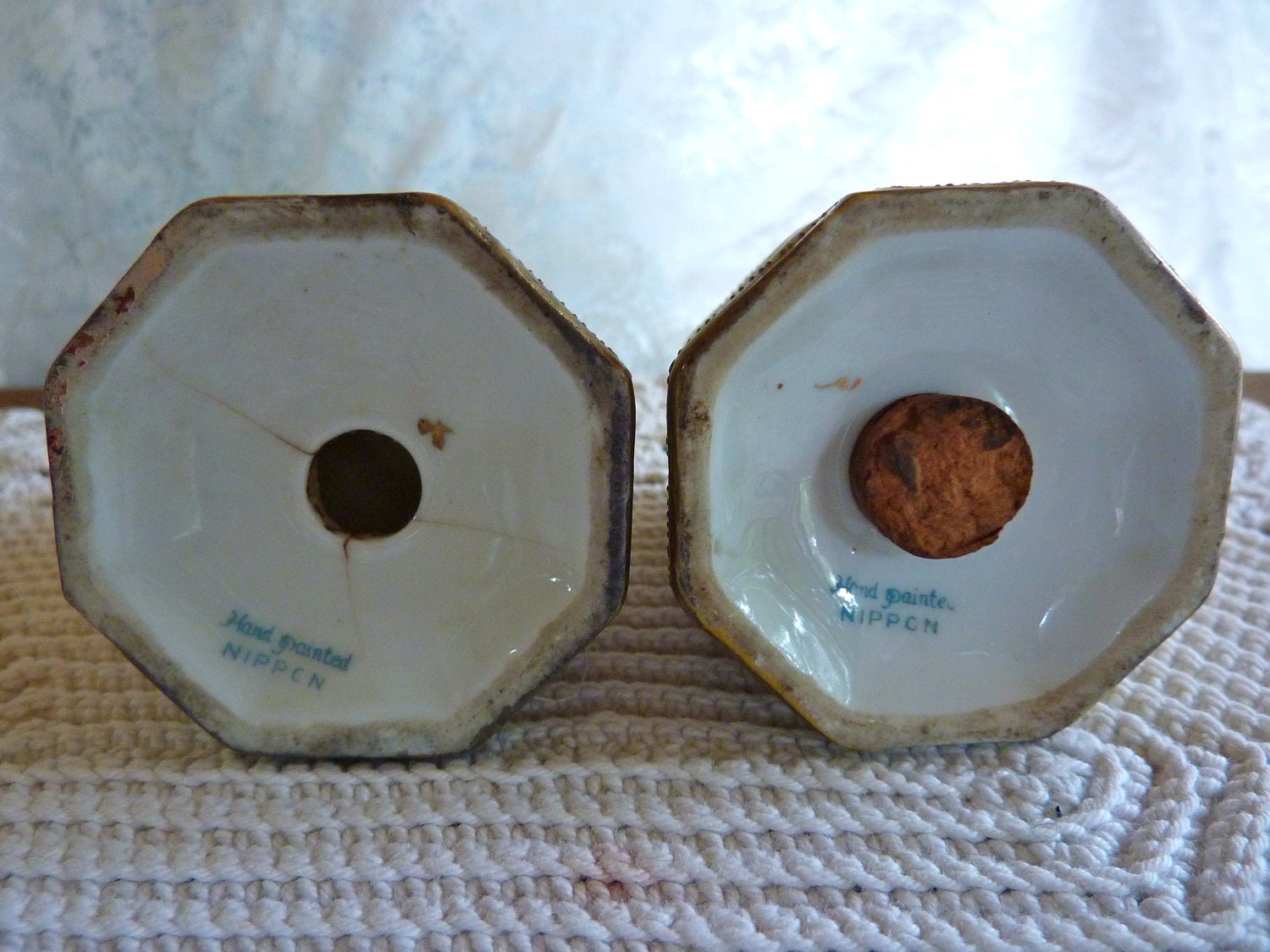 Nippon Salt Pepper Set Scenic w Gilt Details