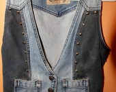 Studded denim punk vest, hand painted, size small