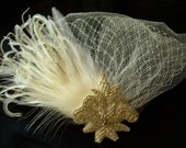 stella - art deco bridal headpiece with silver  beadwork and ivory bird friendly feathers
