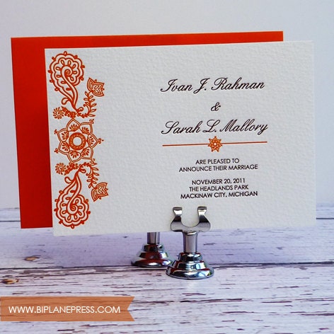 Letterpress Wedding Invitation - Mehndi
