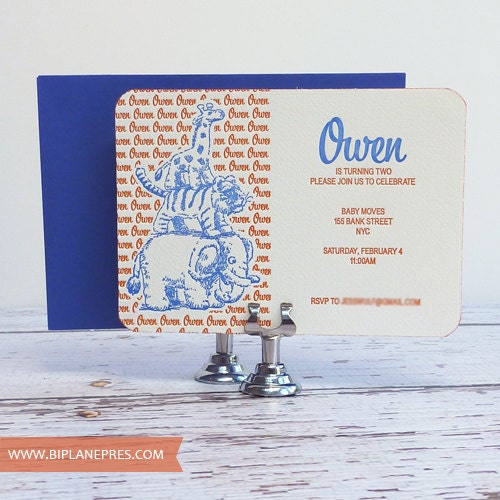 2nd Birthday Letterpress Invitations - Animal Stack