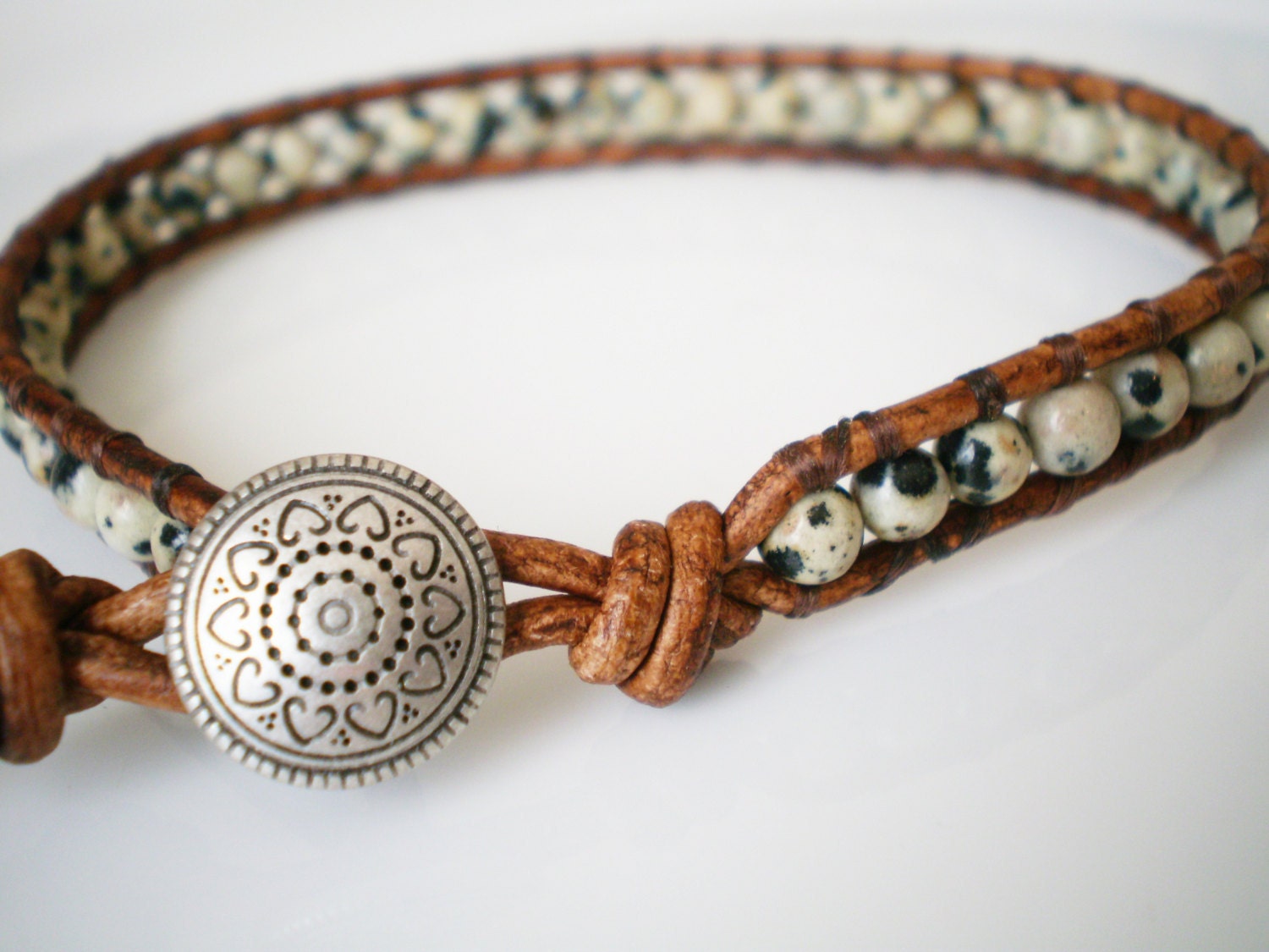 ONE Jasper Bracelet Black and White with Dot Button