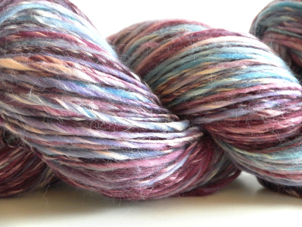 Fall Sale - Midsummer Night's Dream  - Handspun HandDyed SW Merino Soy silk Fingering Single Yarn - 360 yards