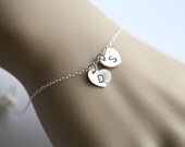 Initial bracelet,Two initial letter charms,Hearts,Best friends,Sisterhood,Couple,Anniversary,bridesmaid gifts,wedding jewelry