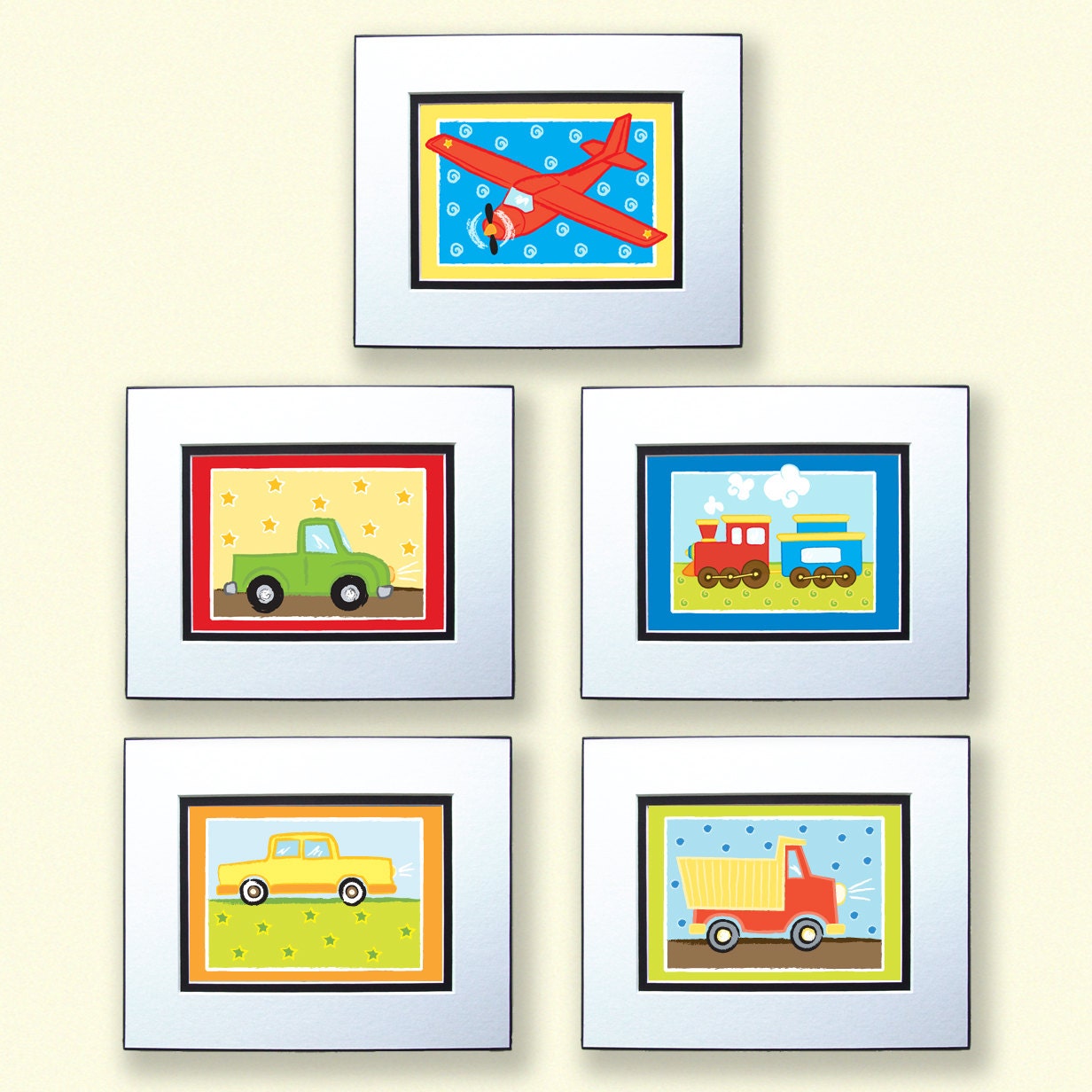 Boys Room Decor TRANSPORTATION ART, Set of 5 5x7 PRINTS