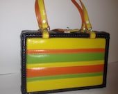 Fun plastic woven mod striped handbag