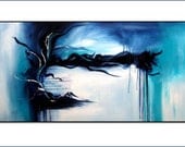 15% OFF Fine Art SUPER SALE. Large Blue Abstract Art. Original Painting. 24x48. Title"Places Unknown" by RSchoeffel