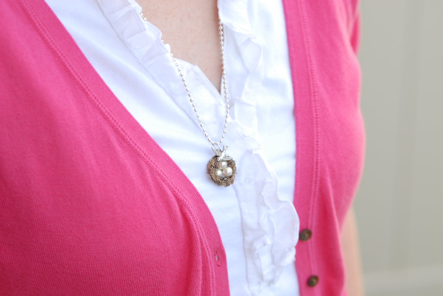 Personalized Mama Bird Wire Nest Necklace in Bronze