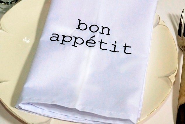 Dinner Napkins ,  bon appetit Custom Cloth Dinner Napkins Perfect for Gift Giving, Set of 2, Custom Colors Available