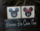 MICKEY MOUSE Dreams Do Come True Twins Birthday Boys Girls Children Name PERSONALIZED Name Wood Sign Blocks Primitive Country