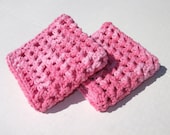 Set of 2 Rose Scented Crochet Cotton Wash Cloths in Pink - 8 x 8 inches