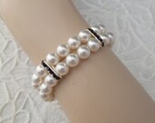 Pearl Bridal Bracelet,White Swarovski Pearls,Black Rhinestones Bracelet,Rhinestone Pearl Bracelet,Statement Bridal Bracelet,Pearl,FRANCESCA
