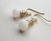 Snow Blossom - White Chalcedony and Labradorite Gold Filled Earrings, Wire Wrapped Gemstone Earrings