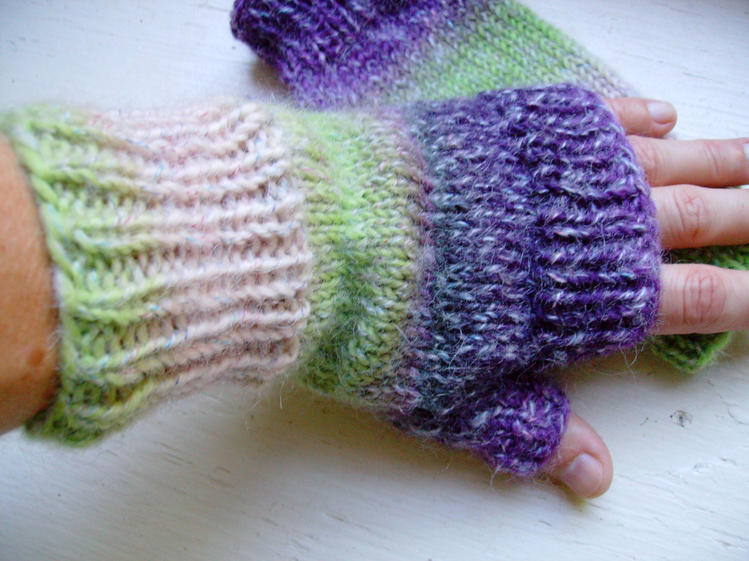 Hand Knit Women's  Wool Hand Warmers - Fingerless Gloves With Thumb -Warm and Soft - Beautiful Colors