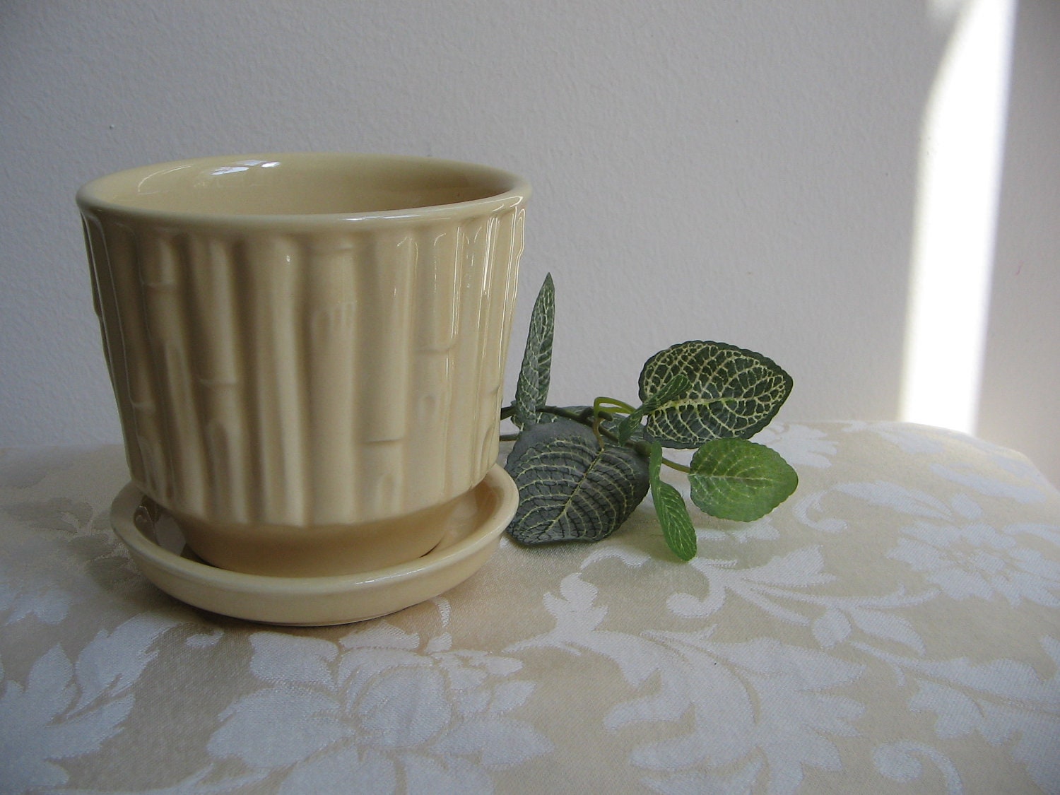 Vintage McCoy Planter Bamboo 372 Pottery Creamy Yellow Flower Pot