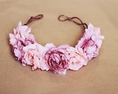 rose crown headband - pastel pink, flower crown, Lana del ray, santa monica, large rose hair wreath, festival crown, romantic.