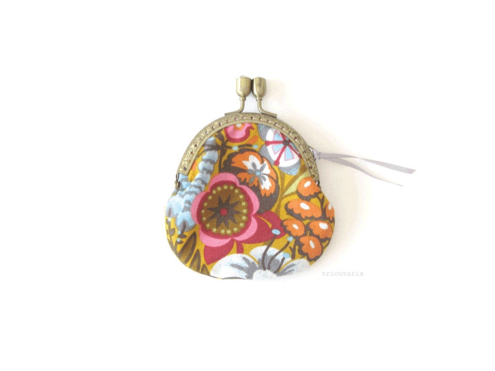 Framed coin purse mustard blue pink grey