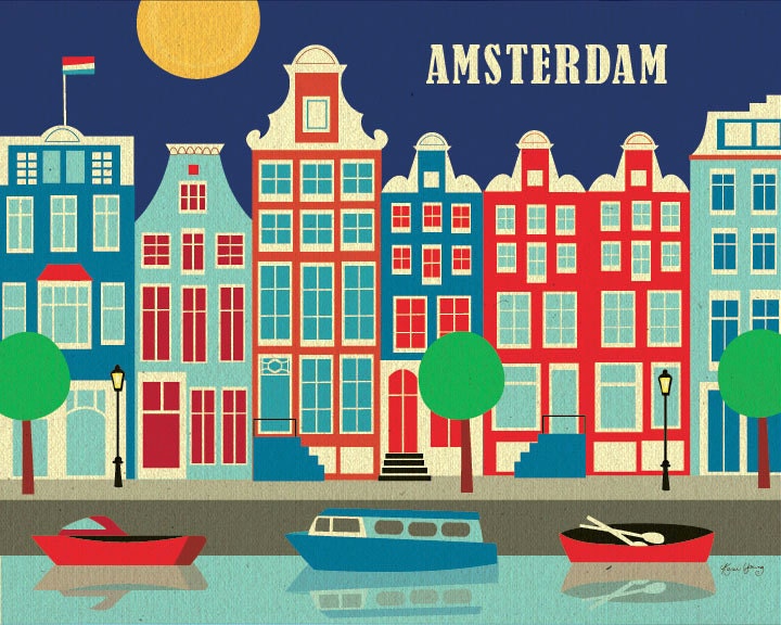 Amsterdam, Holland - Dutch Poster and Wall Art Gift  for Home, Office, and Childrens Rooms - style E8-O-AMS