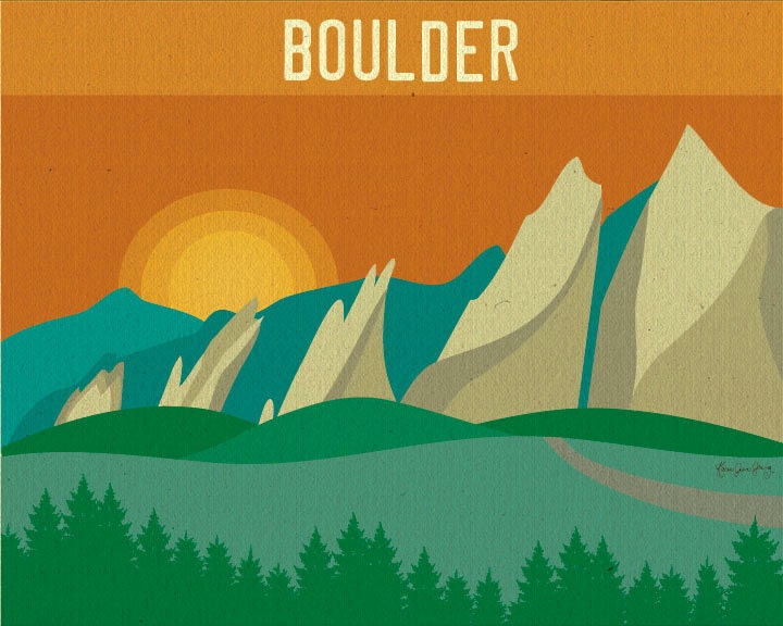 Boulder, Colorado Flatirons Scene Poster Print - Wall Art for Home, Office, and Nursery Rooms - style E8-O-BOU