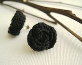 Black Rose Earrings - Crochet Earrings - Handmade - Elegant Flower Earrings - Lace Lacy Trends - Chic Fashion Glamour - MaryKCreation
