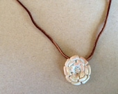 Handmade Clay Rose Pendant // porcelain, sterling silver and leather