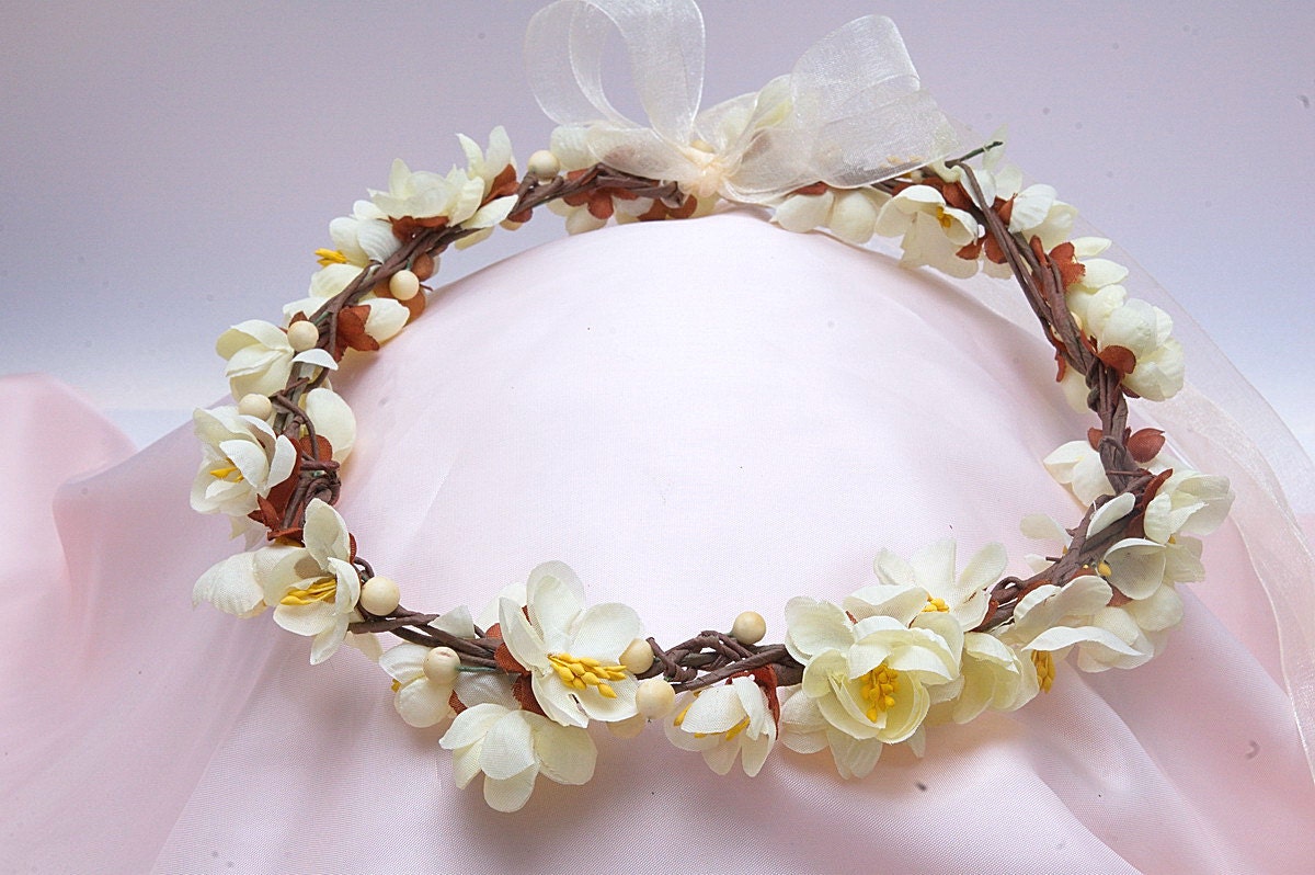 Bridal Wreath - Bridal Headband -  Ivory Flowers Wreath - Almond Flowers Headband -  for the Bride or the Bridesmaids