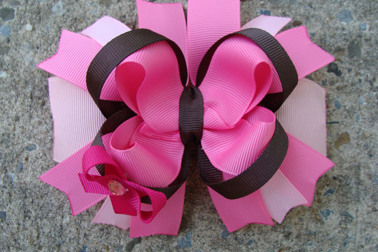 Pink and Brown Hair Bow Large Boutique Stacked Hair Bow