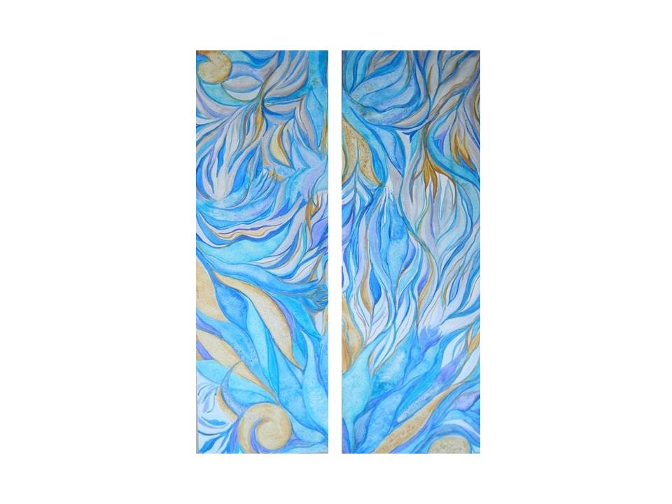ABSTRACT original painting 24"x36" blue Ochre Silver Grey painting