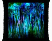 Cattails pillow, pillow case, blue pillow, toss pillow Cattail, cattails, Decorative pillow, blue toss pillow