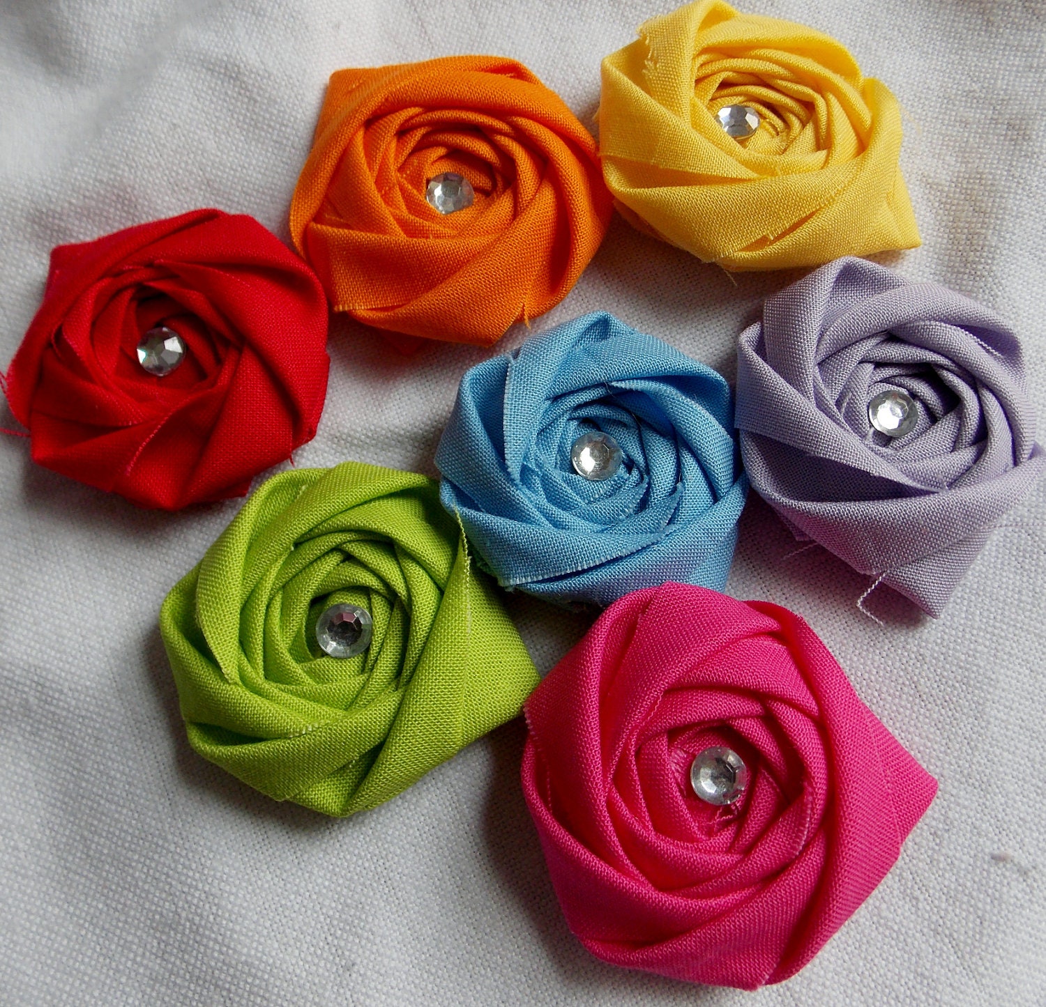 Flower Girl Hair Accessory Fabric Rosette Hair Flower Hair Clip in Rainbow of Colors Pick Fifteen