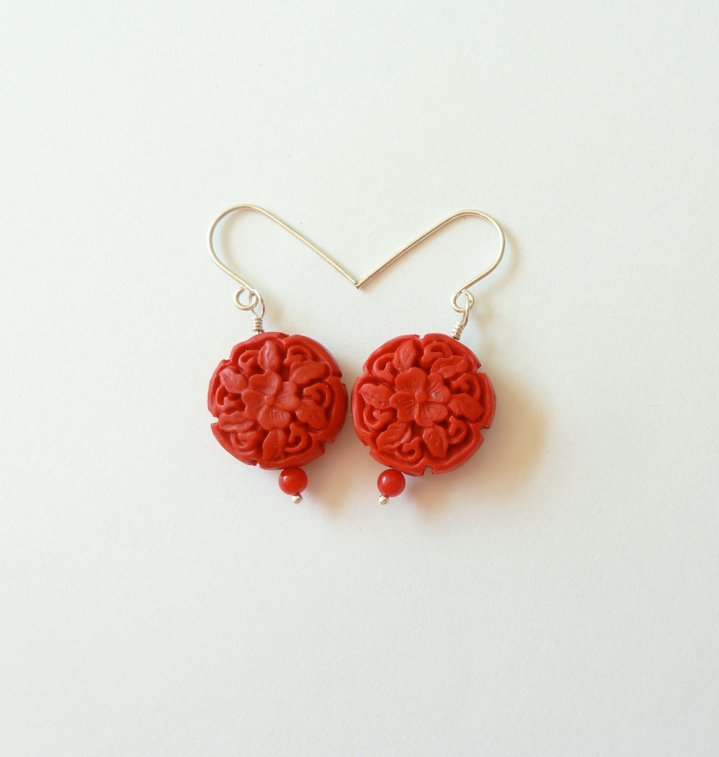 Sterling Silver and Red Cinnabar Earrings - CorkyWhites