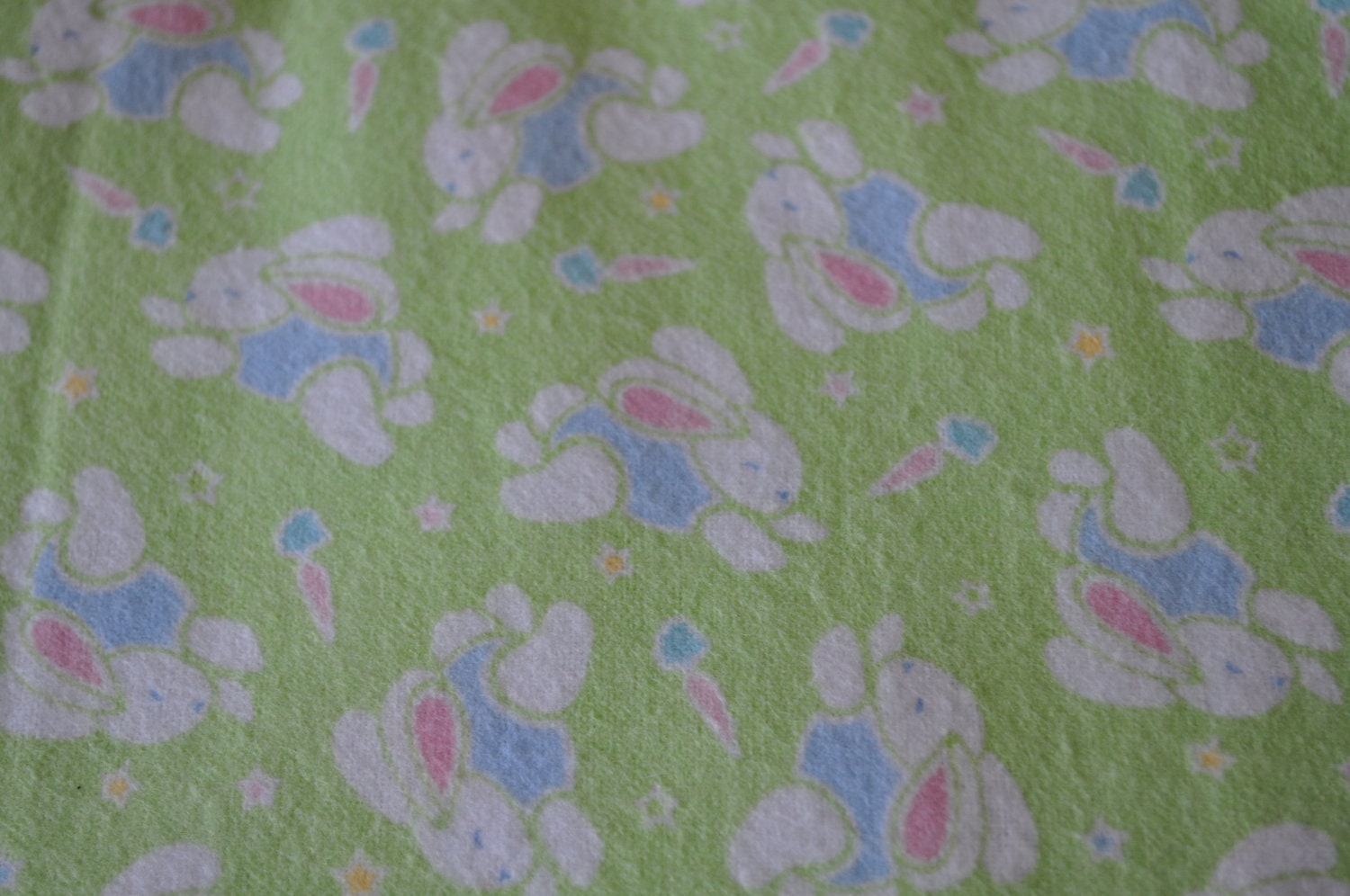 Baby Boy or Girl Soft Green, Pink, Blue, and White Bunny Rabbit Flannel Fabric for Baby Quilts, Blankets, Bags, Blocks
