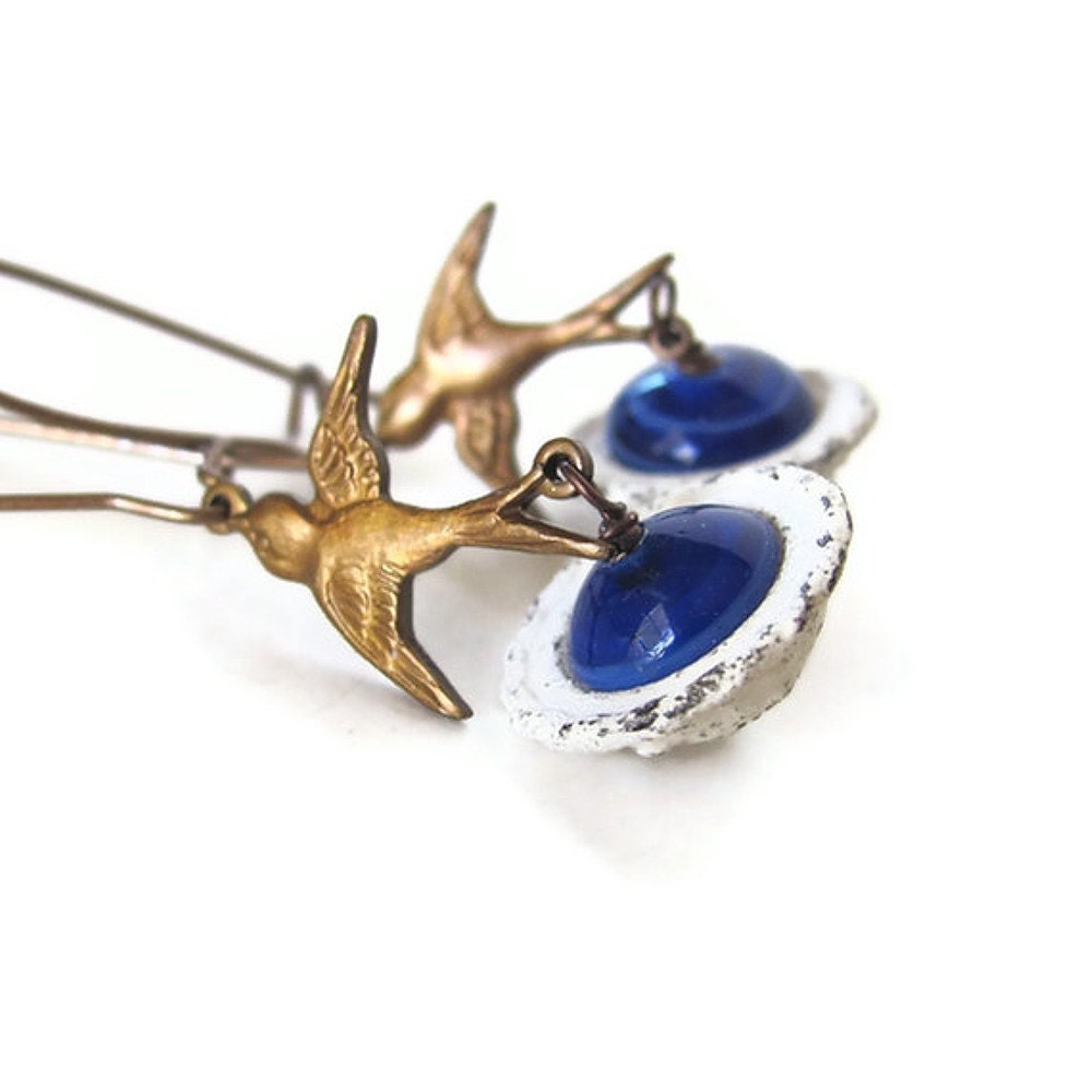 BIRDBATH unique jewelry rustic swallows bird earrings unusual earrings birds