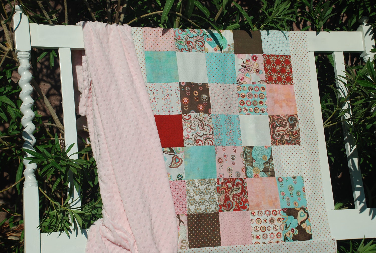 MODA. COUTURE Crib Quilt. Blush by BasicGrey. Minky on back 30x42 QUILTED.
