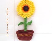 Pattern Crochet Coaster Sunflower Flower Pot Garden Nursery Decoration Download Immediately