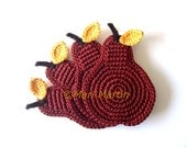 Cinnamon Pear Crochet Coasters . Autumn Leaves Beverage Drink Juice Healthy Vegan Cup Decor Crochet Fruit - Set of 4 - Made to order - MariMartin