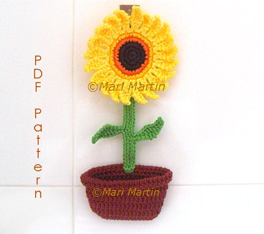 Pattern Crochet Coaster Sunflower Flower Pot Garden Nursery Decoration Download Immediately