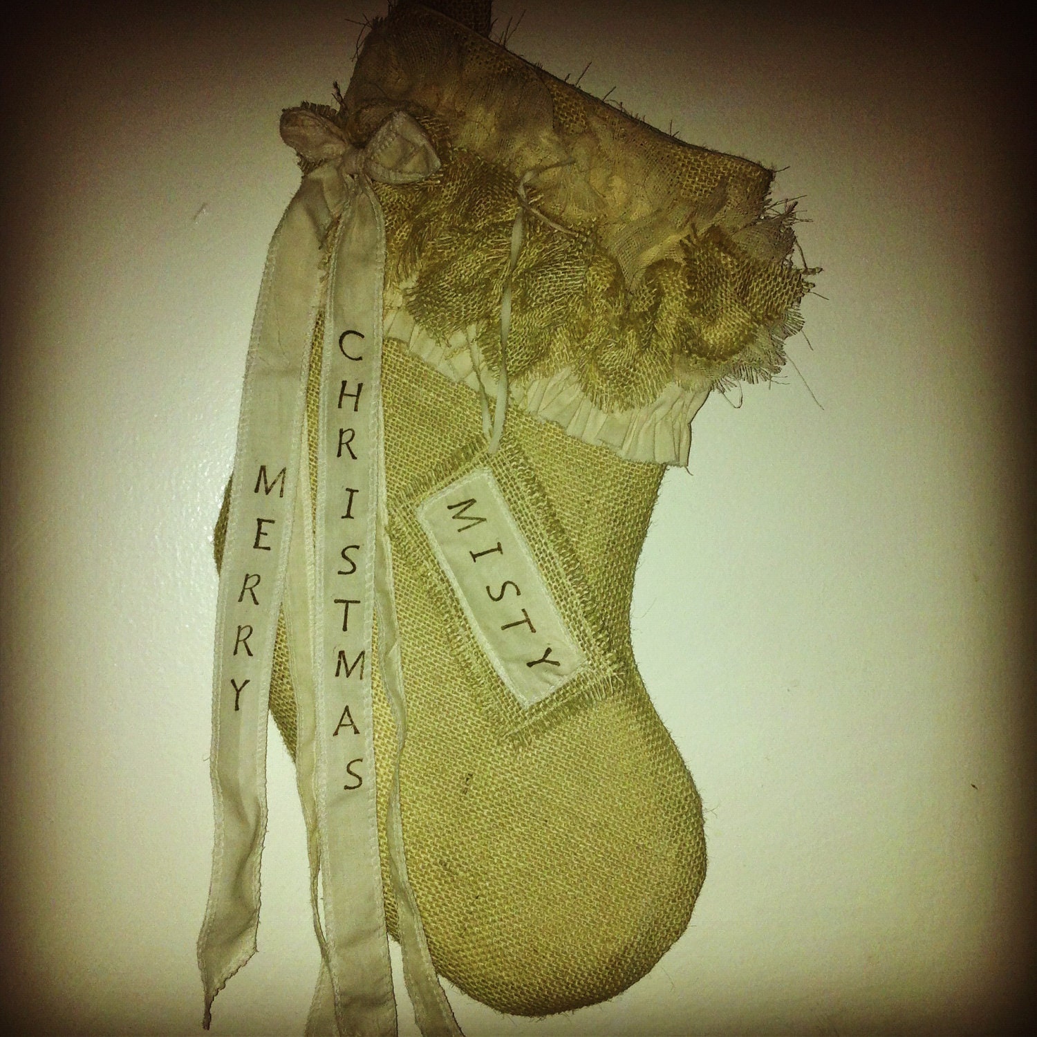 Christmas Stocking in Burlap, Holiday, Custom, Personalized Shabby  Chic