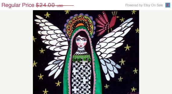 SALE ENDING - 11x14 Mexican Folk Art Virgin Of Guadalupe Angel Print Poster of Painting