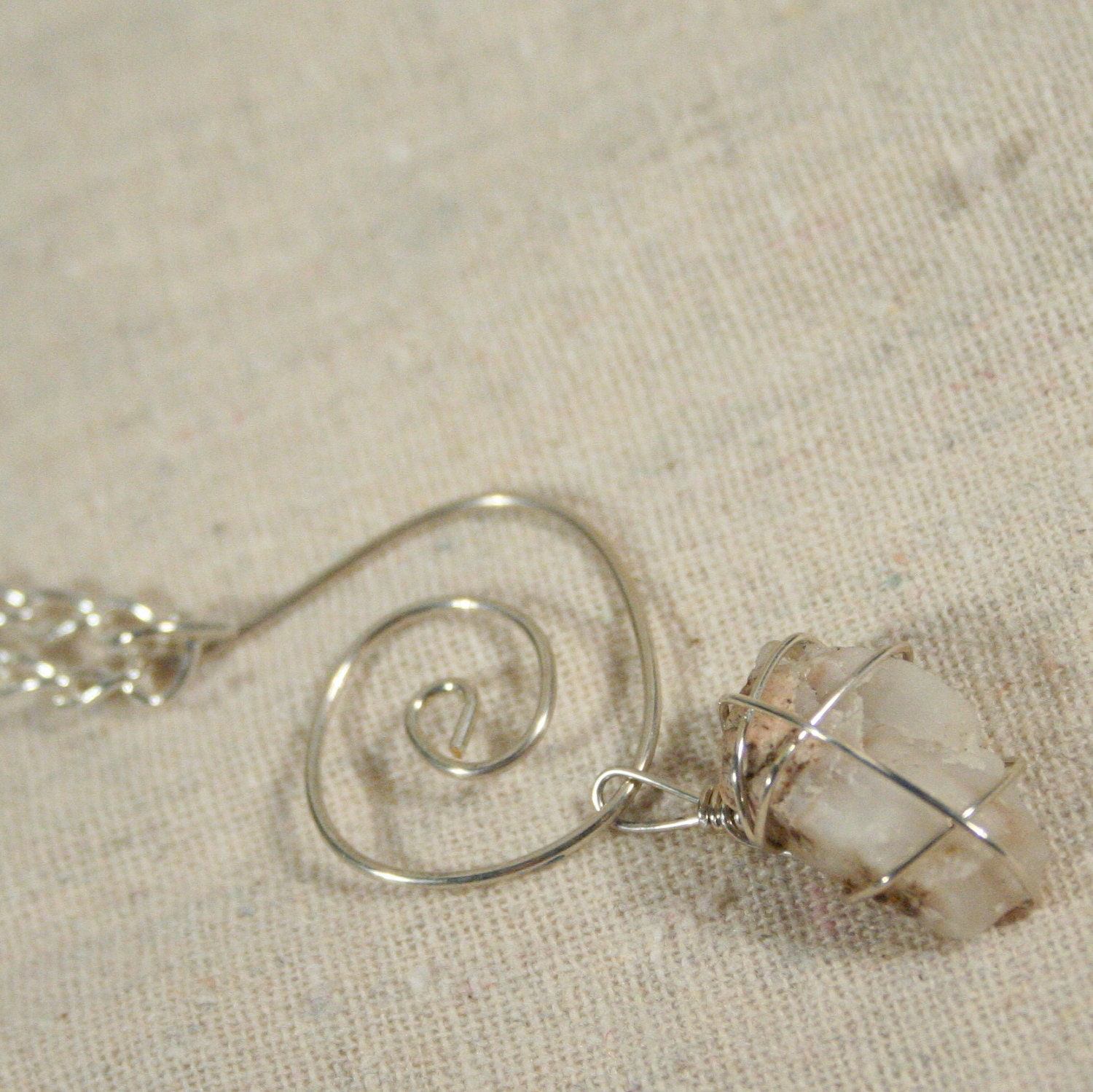 Necklace: Beach rock and spiral necklace, real stone necklace, wire-wrapped necklace