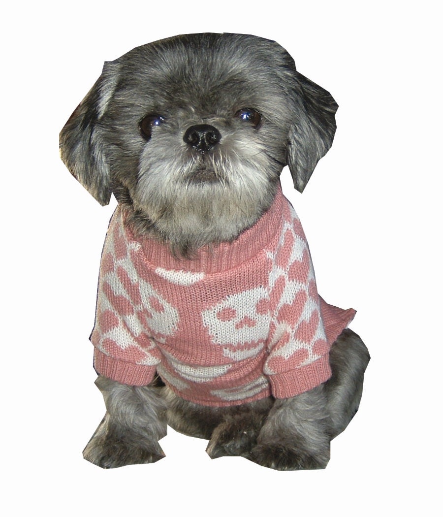 Pink Skull Knitted Dog jumper/sweater/coat/clothing designed by willieratbag size Small perfect for halloween or christmas.