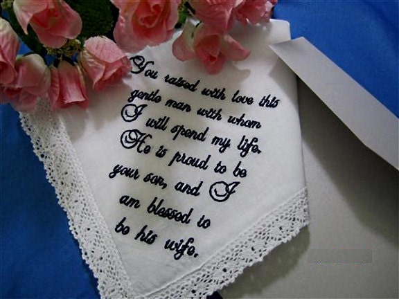 Custom Hankie, Bridal Gift for your Mother-in-Law, Lace, for Bridesmaids, Family or Friend as an heirloom handkerchief