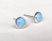 Blue opal Stud earrings Opal earrings - Tiny silver studs Fine Silver Earrings with opal stone earrings 6mm