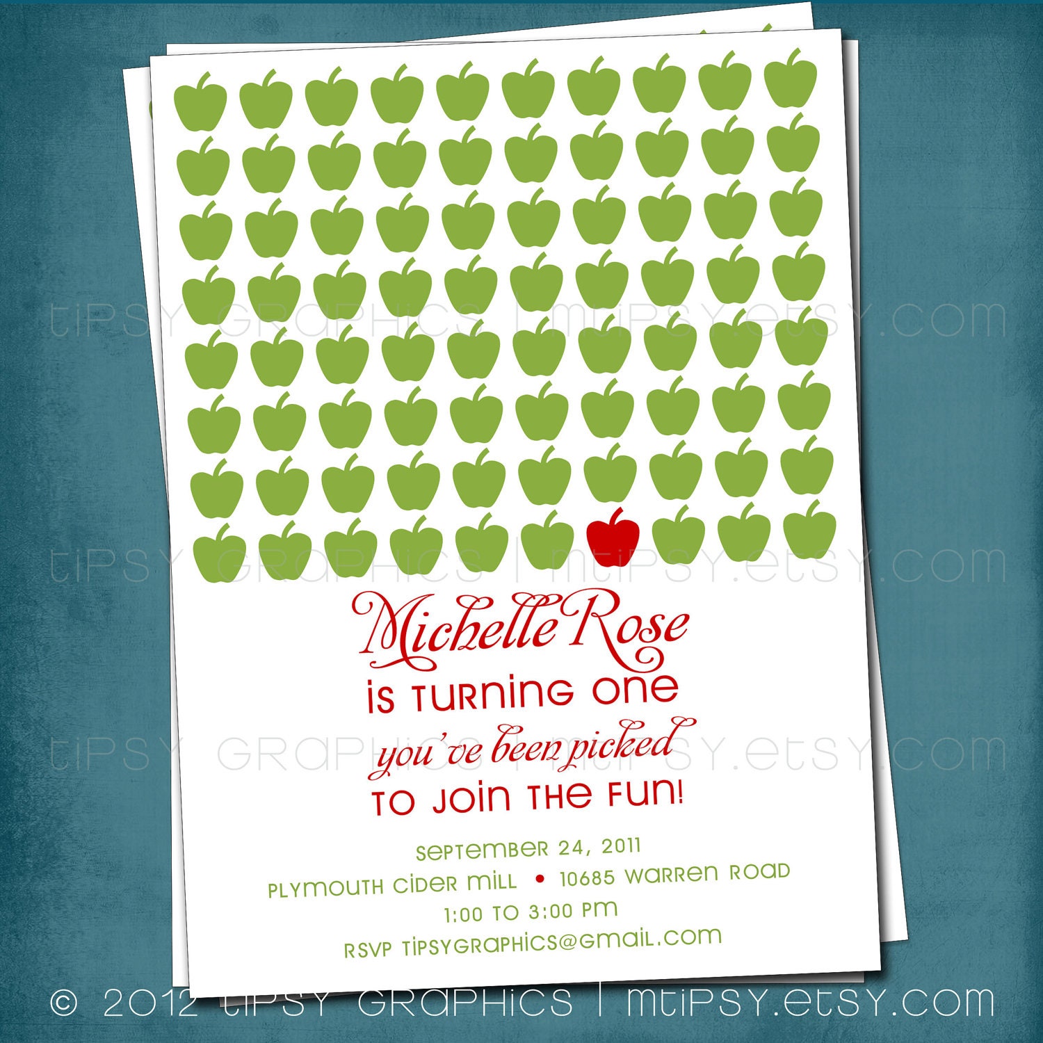 Apple of My Eye Baby / Bridal Shower. Birthday Invitation. Any text and colors by Tipsy Graphics Il_570xn