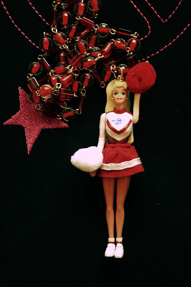 Cheerleader Barbie doll necklace