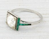 1.20 Carat Diamond and Emerald Vintage Engagement Ring