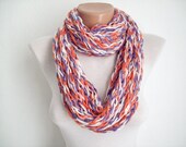 Finger Knitting Scarf Orange Purple  White Multicolor Necklace Colorful  Long Winter Accessories-chain loop scarf