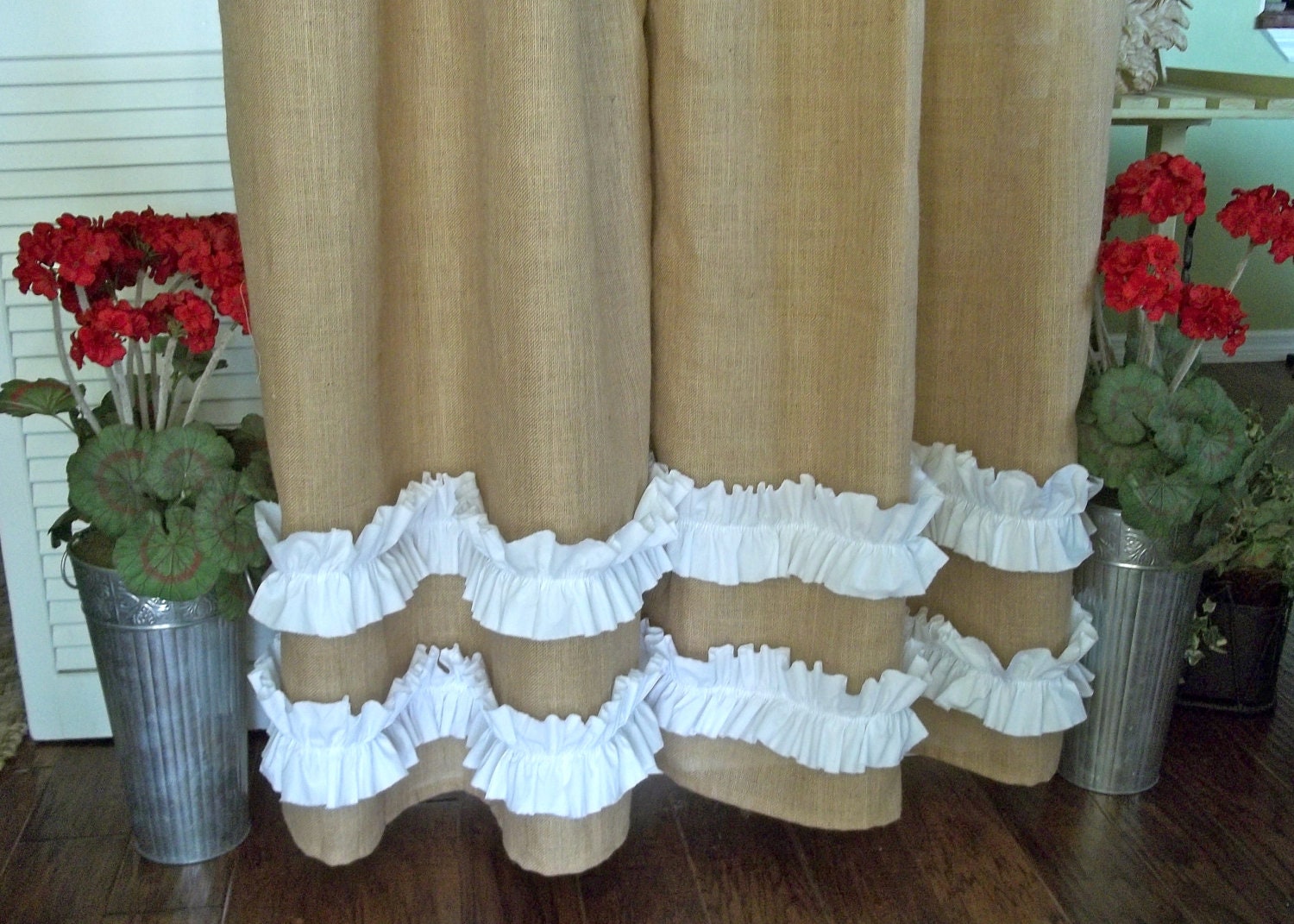 Burlap - Cotton Ruffles -  Burlap Curtain Panel - In Natural Tan