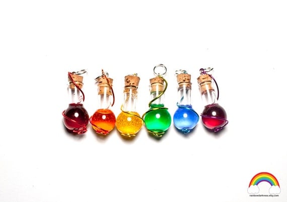 Wire Wrapped Potion Vial- Choose From a Rainbow of Colors-Geeky Gamer Inspired-Black Cord Version
