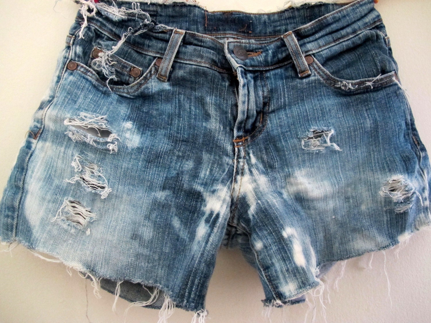 Shredded Shorts Acid Washed Wash Size 2 3 25 26 Ripped Torn Distressed